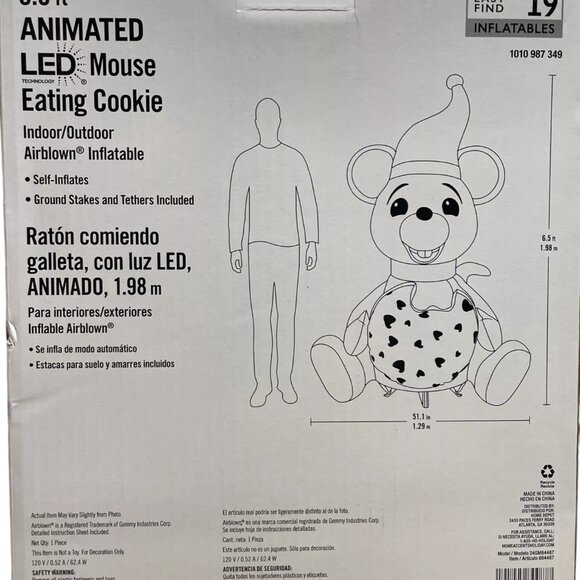 6.5 ft LED Animated Mouse Eating a Cookie Christmas Inflatable Airblown NEW - Picture 4 of 9